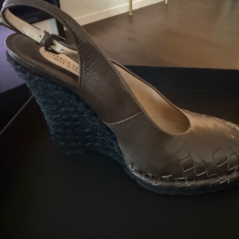 Bottega Veneta Dark Brown Woven Wedges